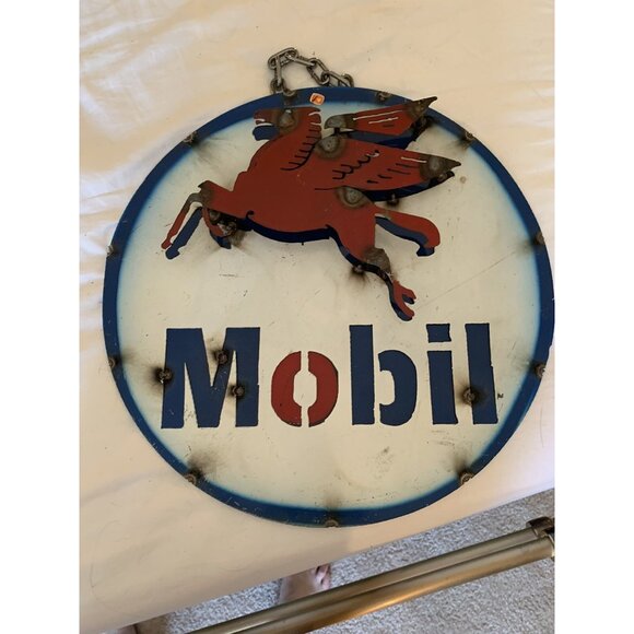 Handmade 3D MOBIL Oil Metal Sign Advertising Made Mexico 15" Diameter MAN CAVE - Picture 5 of 8